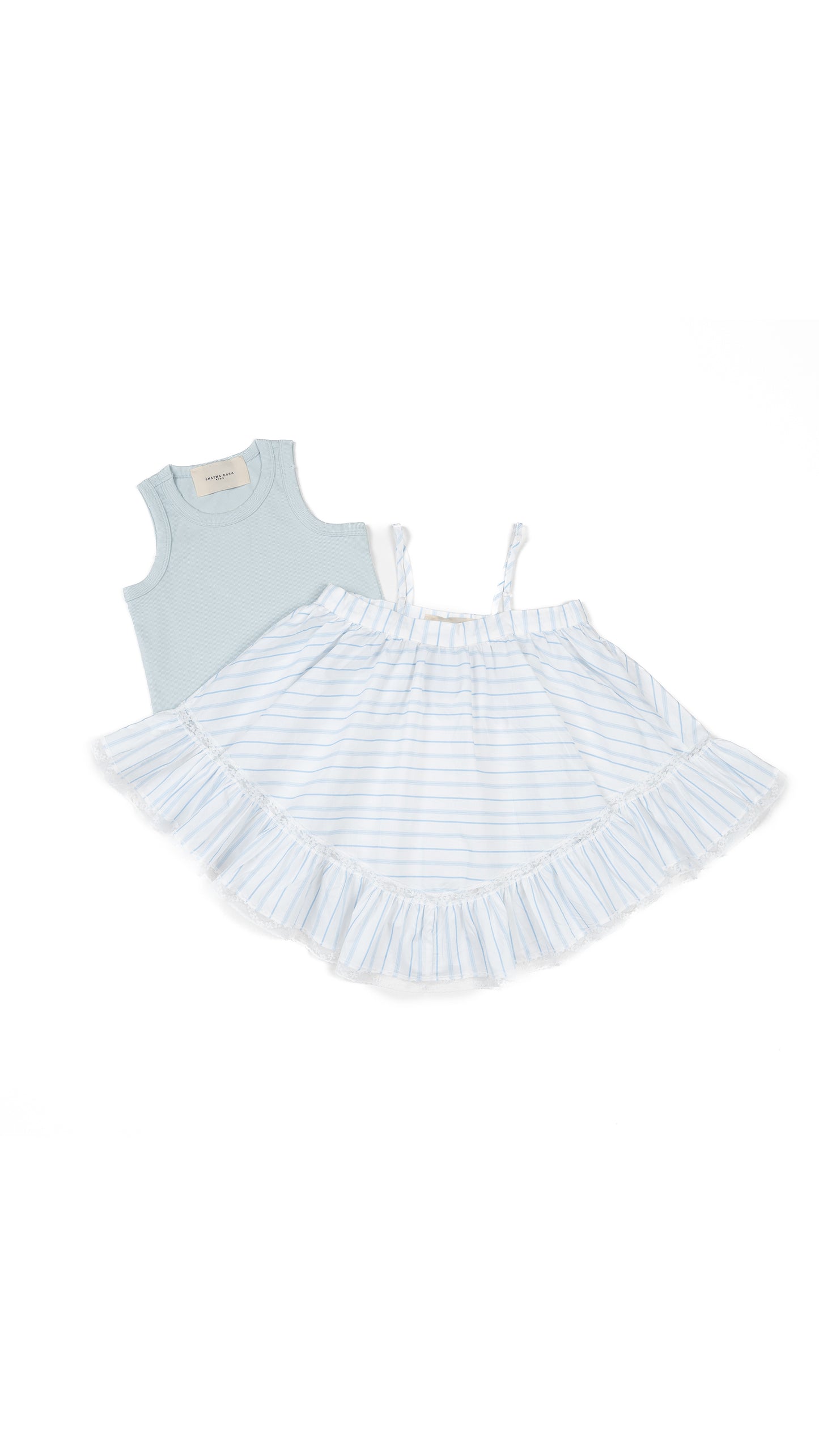 Striped Pinafore Slip Dress & Ribbed Tank Set