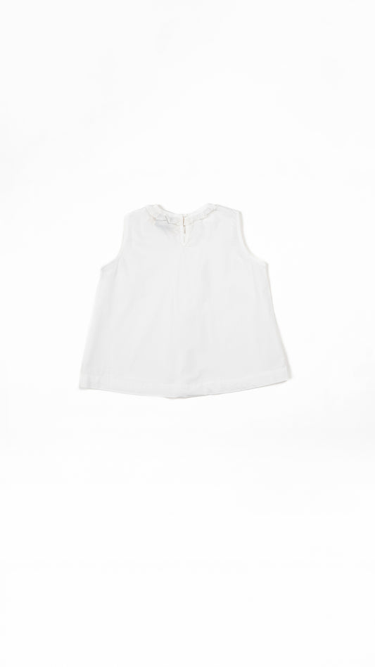 Pintucked Ruffle Lace-Neck Top