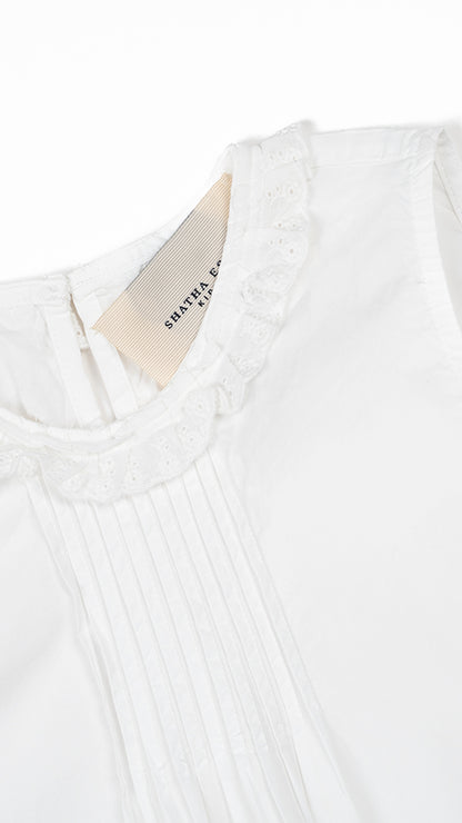 Pintucked Ruffle Lace-Neck Top