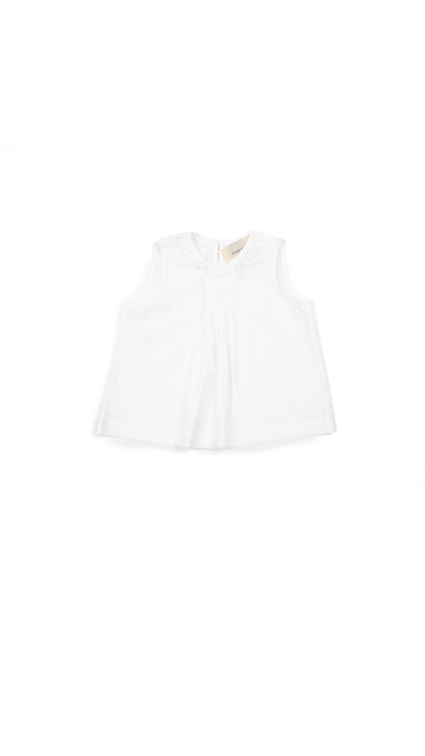 Pintucked Ruffle Lace-Neck Top