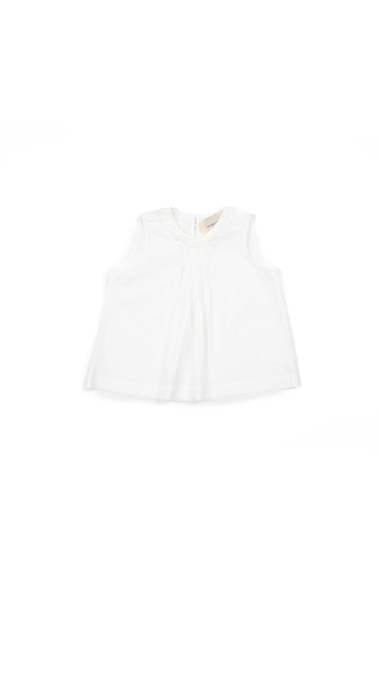 Pintucked Ruffle Lace-Neck Top