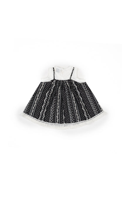 Layered Folk-Print Fringe and Eyelet Top