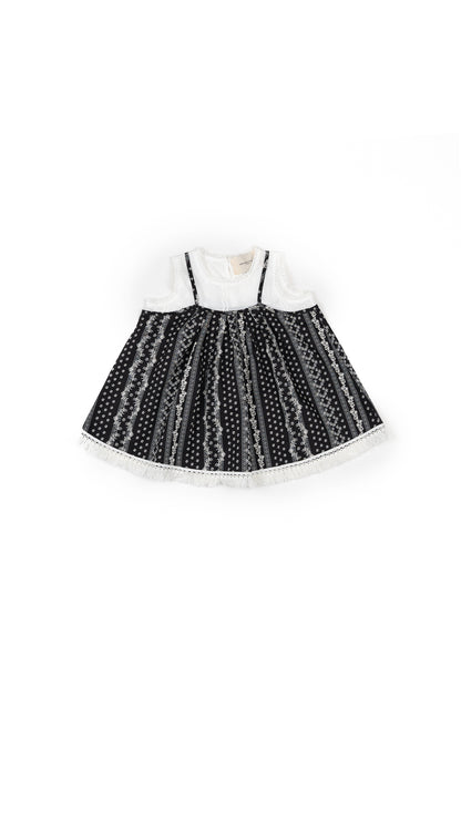Layered Folk-Print Fringe and Eyelet Top