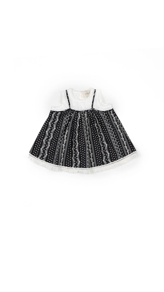Layered Folk-Print Fringe and Eyelet Top