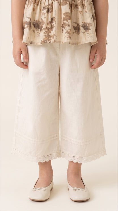 Pintucked Lace-Trim Wide-Leg Culottes