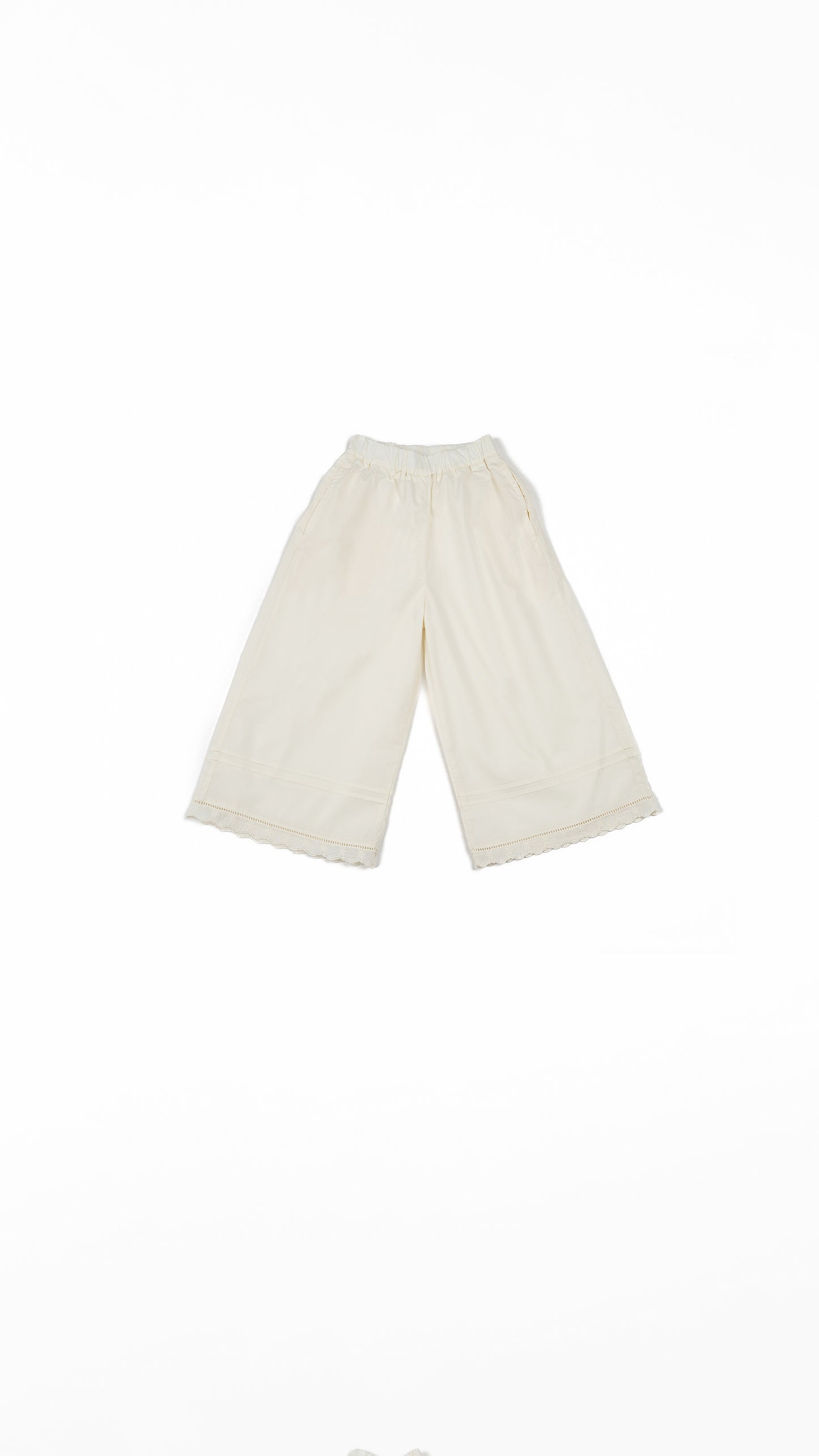 Pintucked Lace-Trim Wide-Leg Culottes