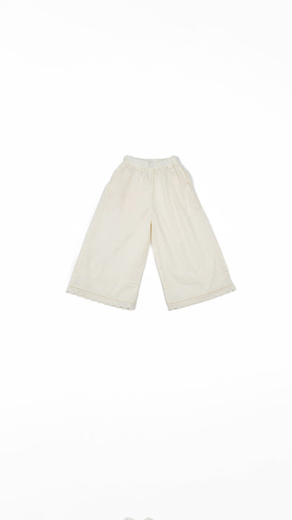 Pintucked Lace-Trim Wide-Leg Culottes