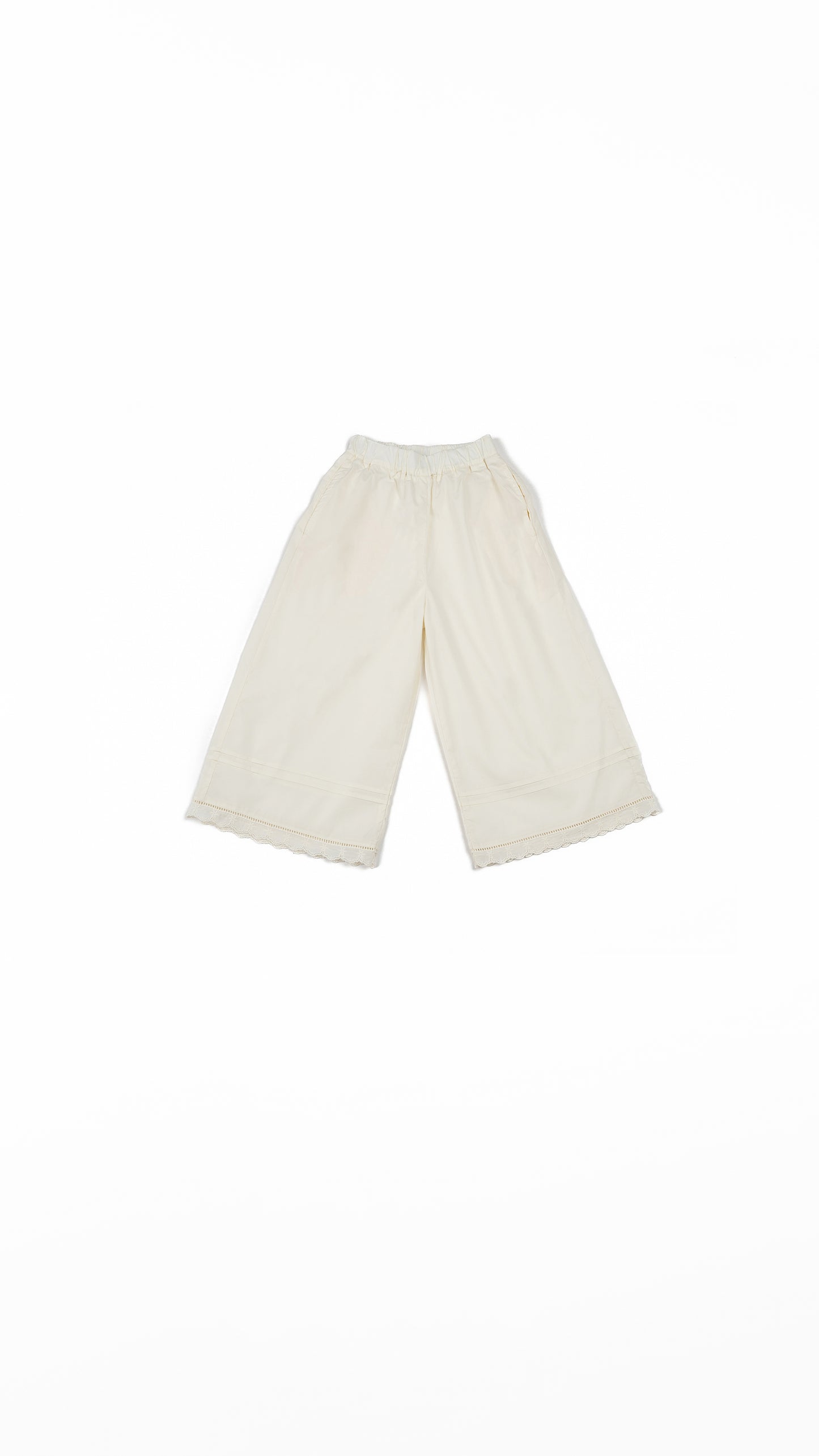 Pintucked Lace-Trim Wide-Leg Culottes