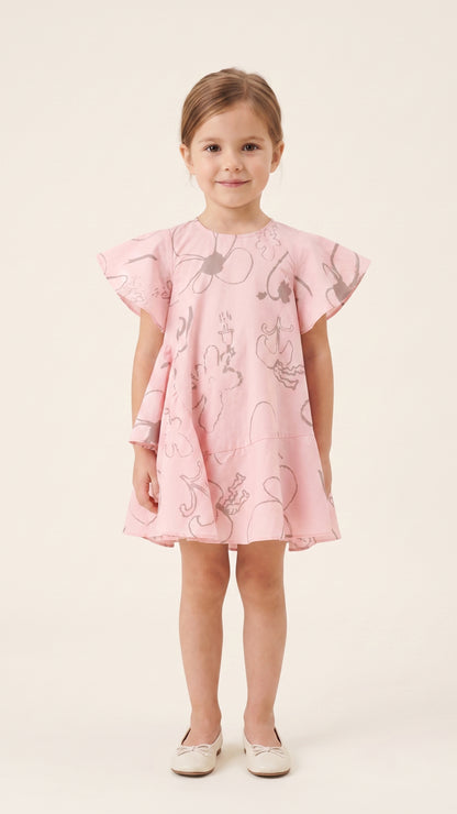 Asymmetric Ruffle Hem Dress in Pink