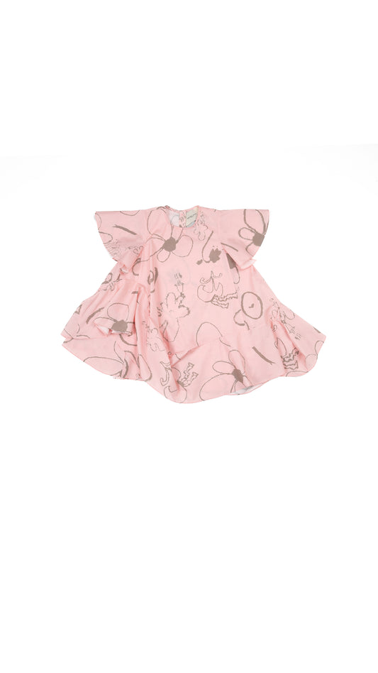 Asymmetric Ruffle Hem Dress in Pink
