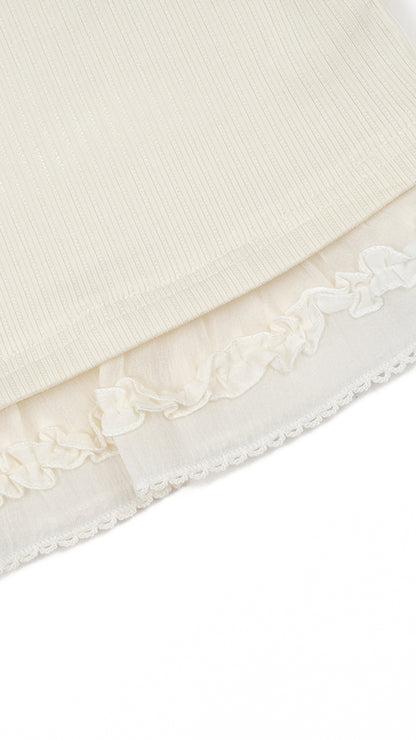 Ruffle-Trim Rib Knit Top