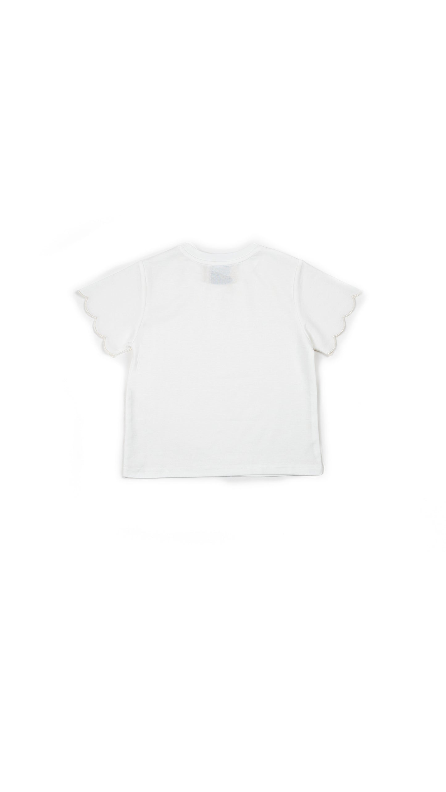 Scallop-Sleeve Floral Appliqué T-Shirt