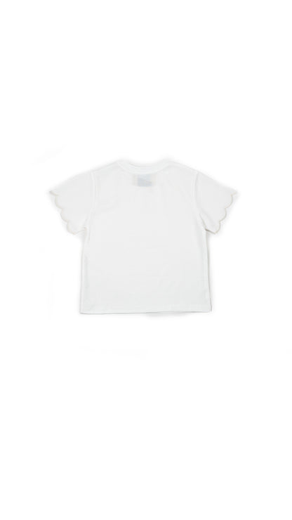 Scallop-Sleeve Floral Appliqué T-Shirt