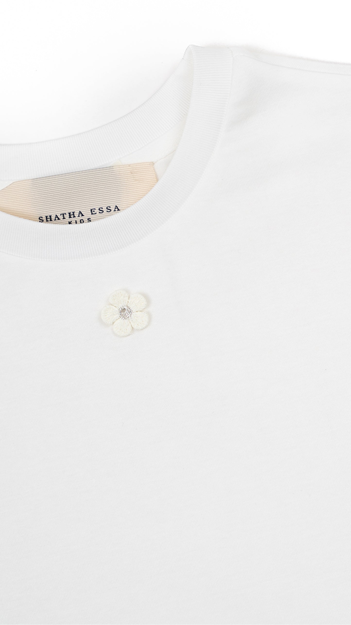 Scallop-Sleeve Floral Appliqué T-Shirt