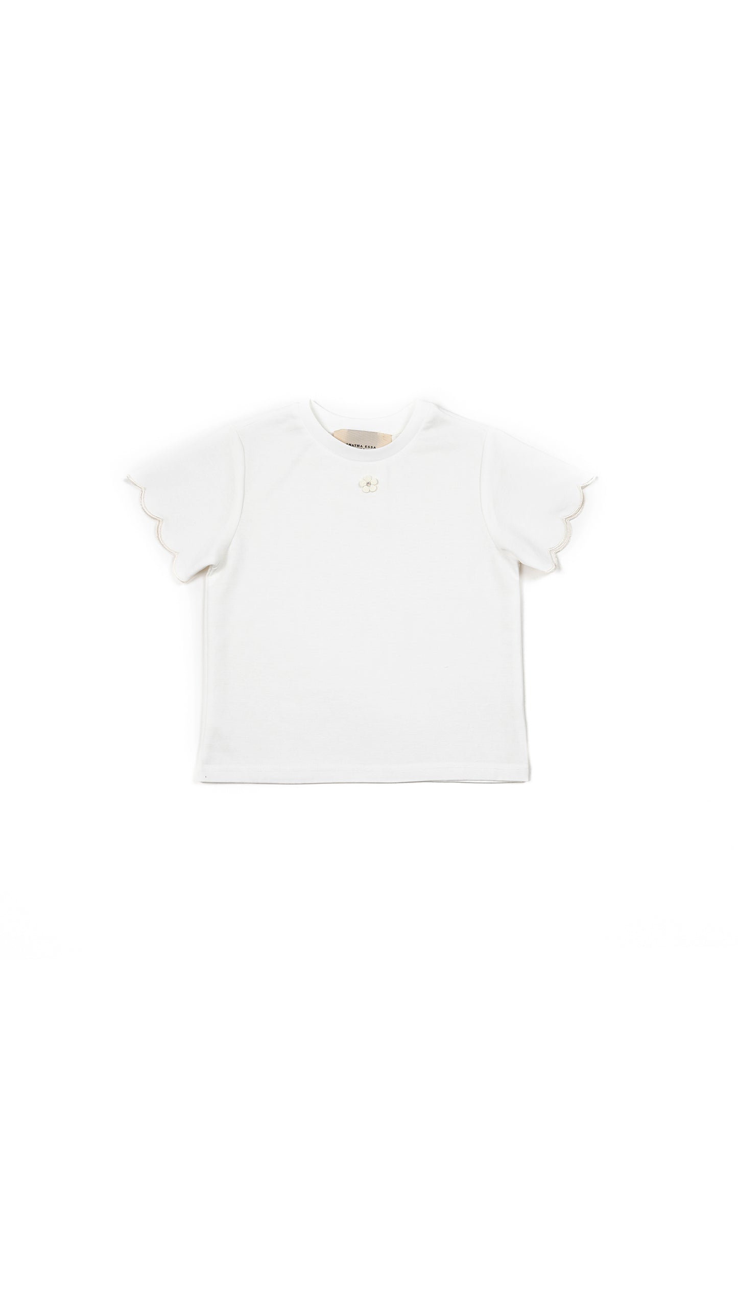 Scallop-Sleeve Floral Appliqué T-Shirt