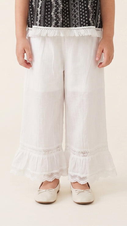 Swallow Embroidered Ruffle Lace-Hem Pants