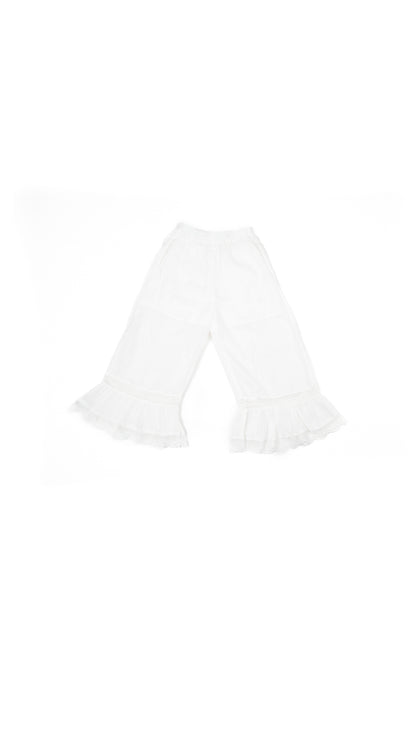 Swallow Embroidered Ruffle Lace-Hem Pants
