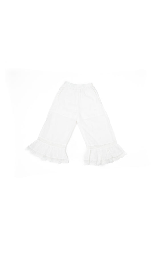 Swallow Embroidered Ruffle Lace-Hem Pants