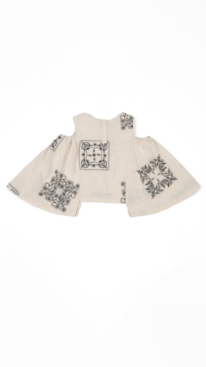 Embroidered Side-Panel Flare Detail Top
