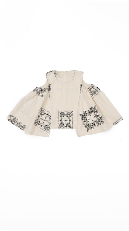 Embroidered Side-Panel Flare Detail Top
