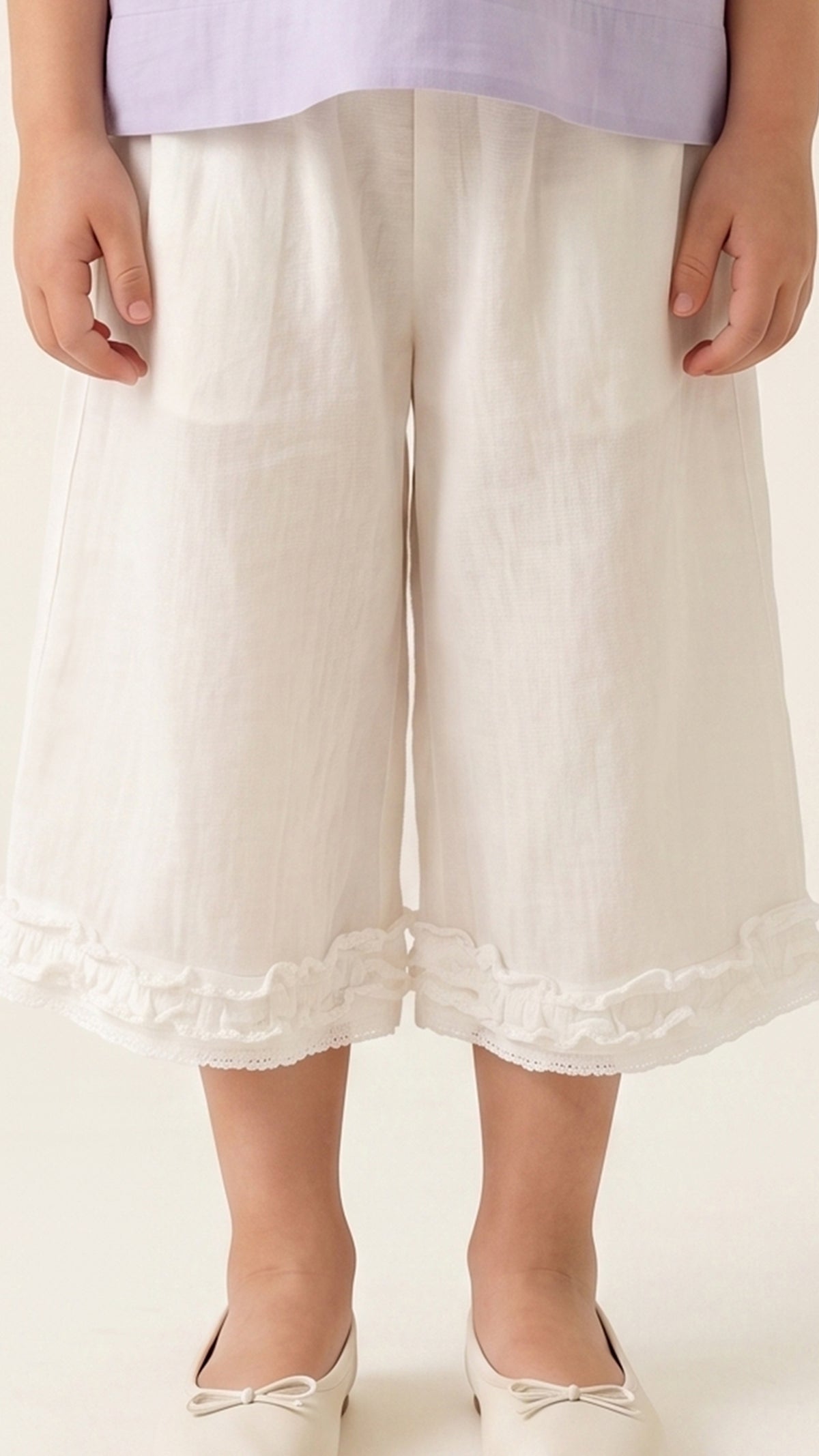 Ruffle-Hem Linen Wide-Leg Culottes