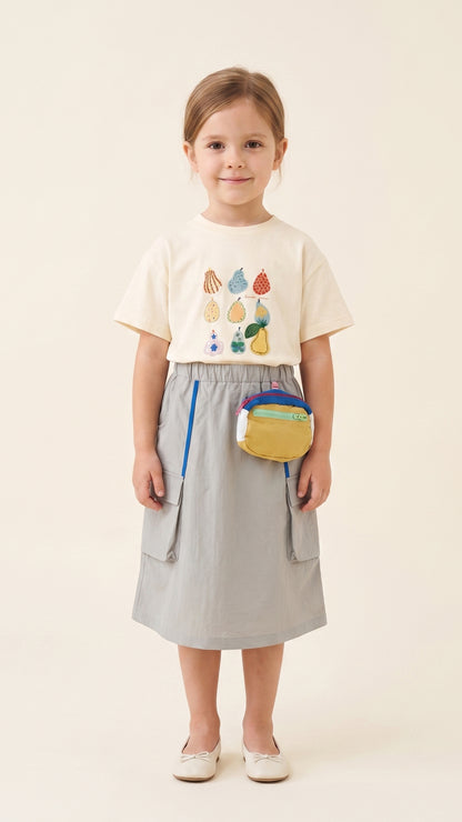 Cargo Multi-Pocket Column Skirt & Contrast Pouch Set