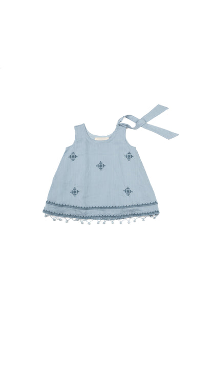 Folkloric Embroidered Tie-Shoulder Top & Shorts Set
