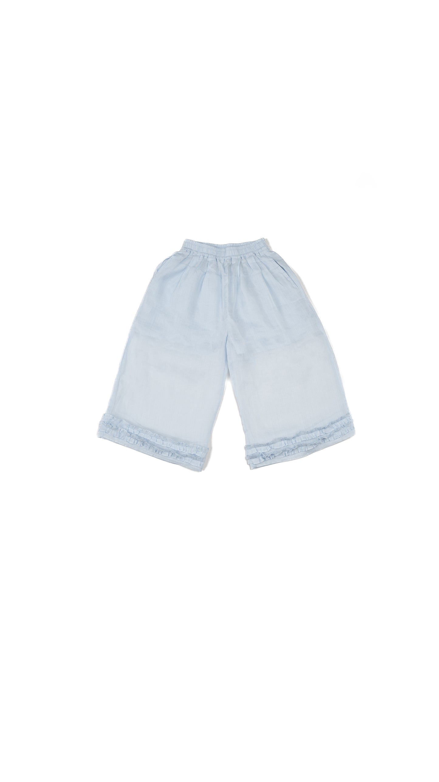 Ruffle-Hem Linen Wide-Leg Culottes
