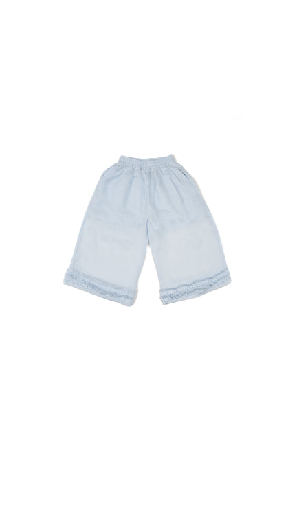 Ruffle-Hem Linen Wide-Leg Culottes