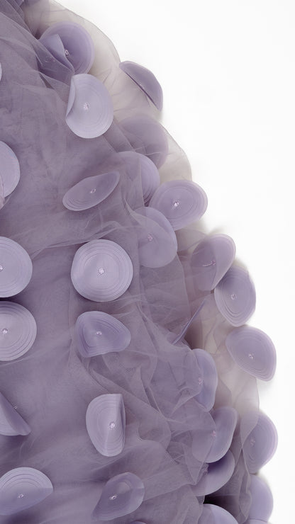 Abstract Floral Applique Midi Dress in Lavender