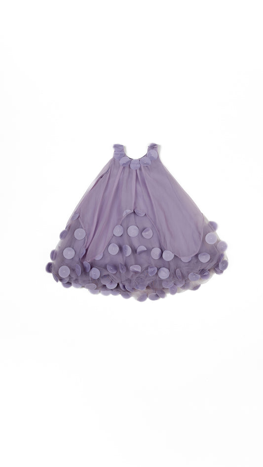 Abstract Floral Applique Midi Dress in Lavender
