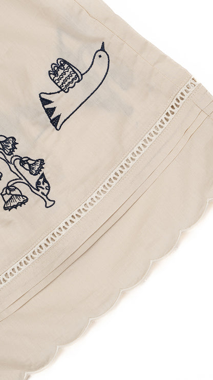 Folkloric Bird & Floral Embroidered Wide-Leg Culottes