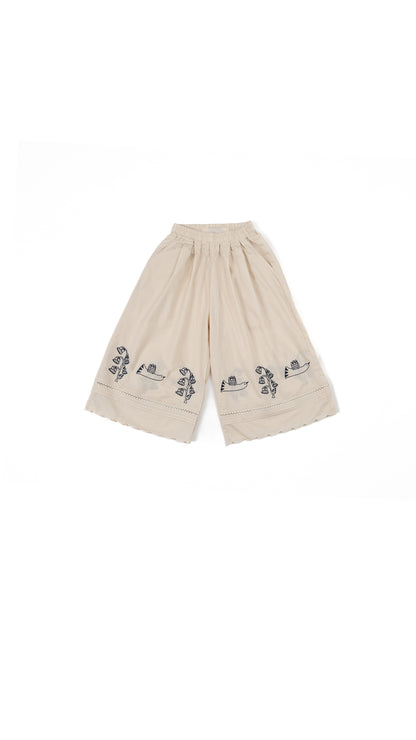 Folkloric Bird & Floral Embroidered Wide-Leg Culottes