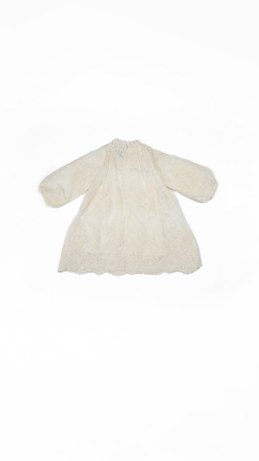Embroidered Ruffle-Neck Top
