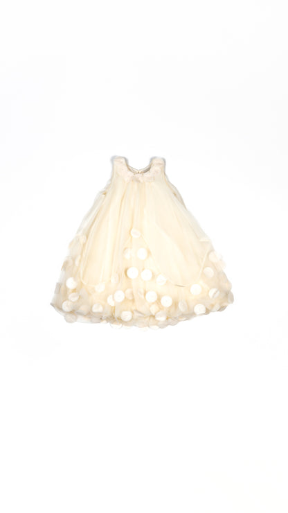 Abstract Floral Applique Midi Dress in Beige