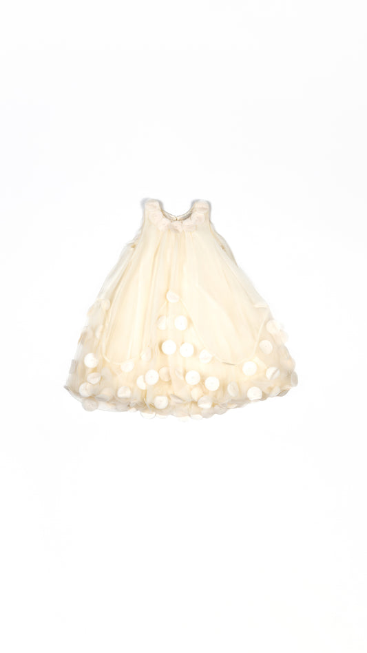 Abstract Floral Applique Midi Dress in Beige
