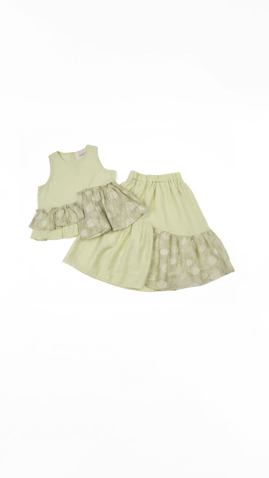 Asymmetric Paneled Ruffle Hem Top & Midi-Skirt Set