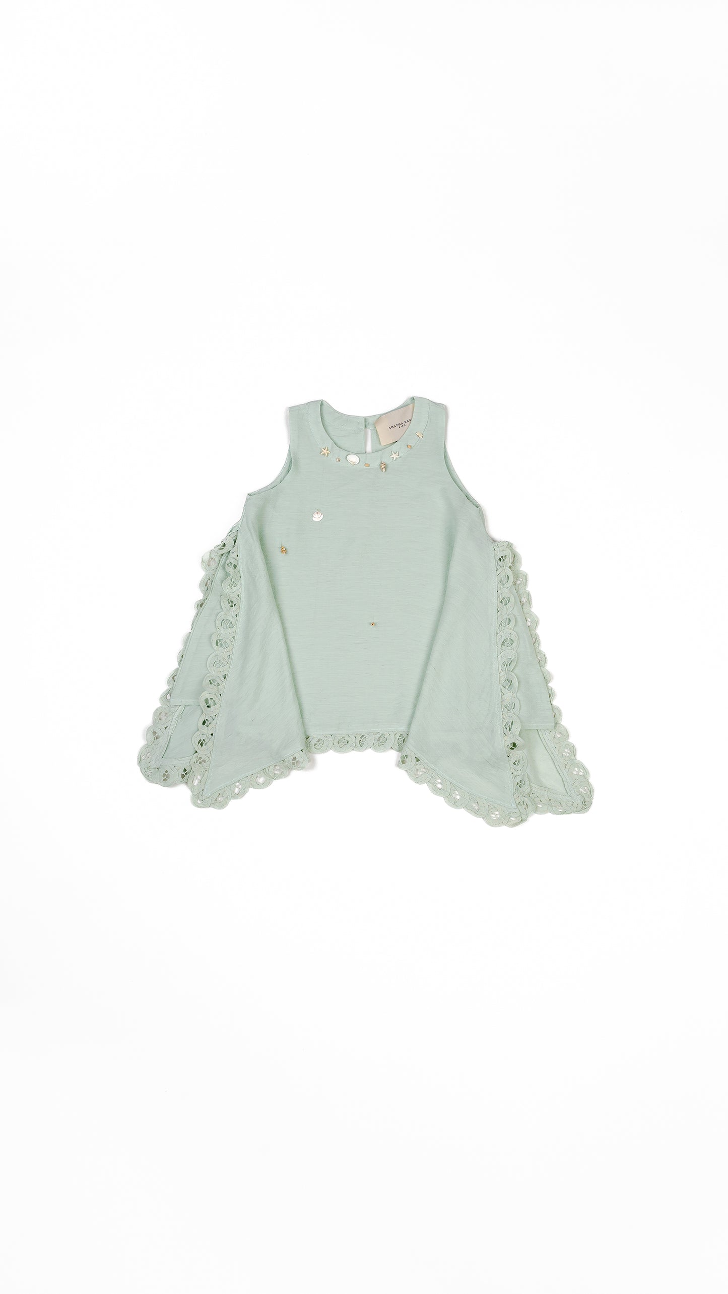 Pearls N' Shells Lace Detail Hanky Hem Top in Powder Blue