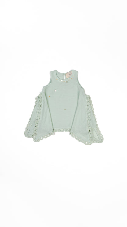 Pearls N' Shells Lace Detail Hanky Hem Top in Powder Blue