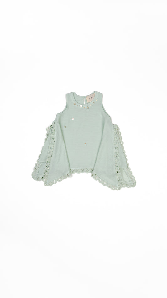 Pearls N' Shells Lace Detail Hanky Hem Top in Powder Blue