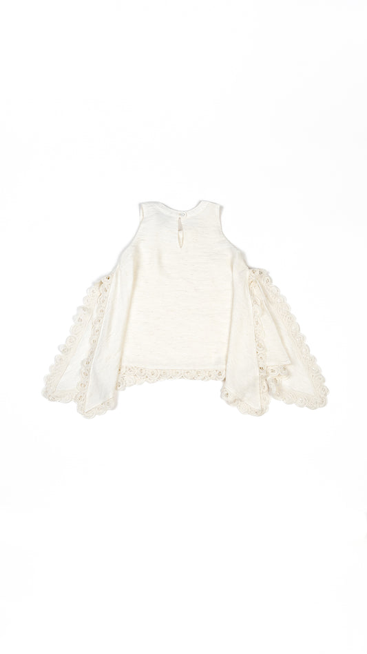 Pearls N' Shells Lace Detail Hanky Hem Top in Beige