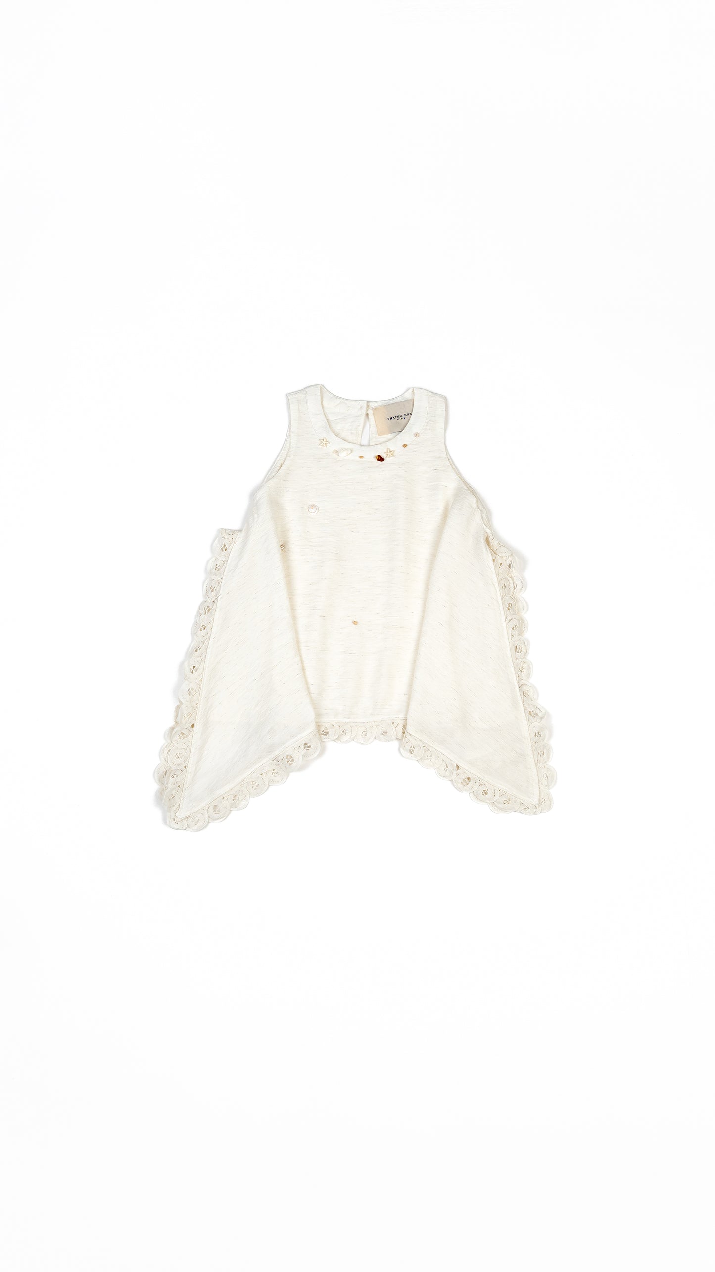 Pearls N' Shells Lace Detail Hanky Hem Top in Beige