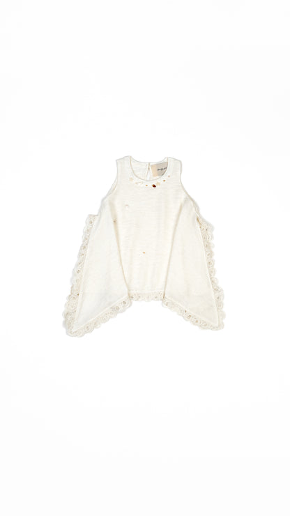 Pearls N' Shells Lace Detail Hanky Hem Top in Beige