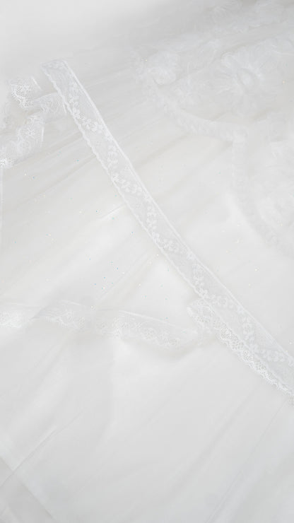 Floral Applique Hanky Hem Layered Tulle Dress