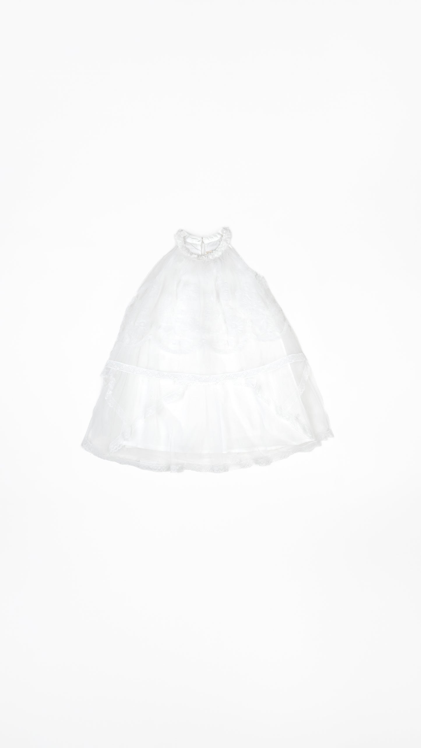 Floral Applique Hanky Hem Layered Tulle Dress