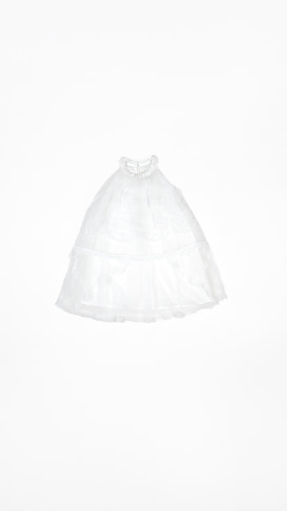 Floral Applique Hanky Hem Layered Tulle Dress