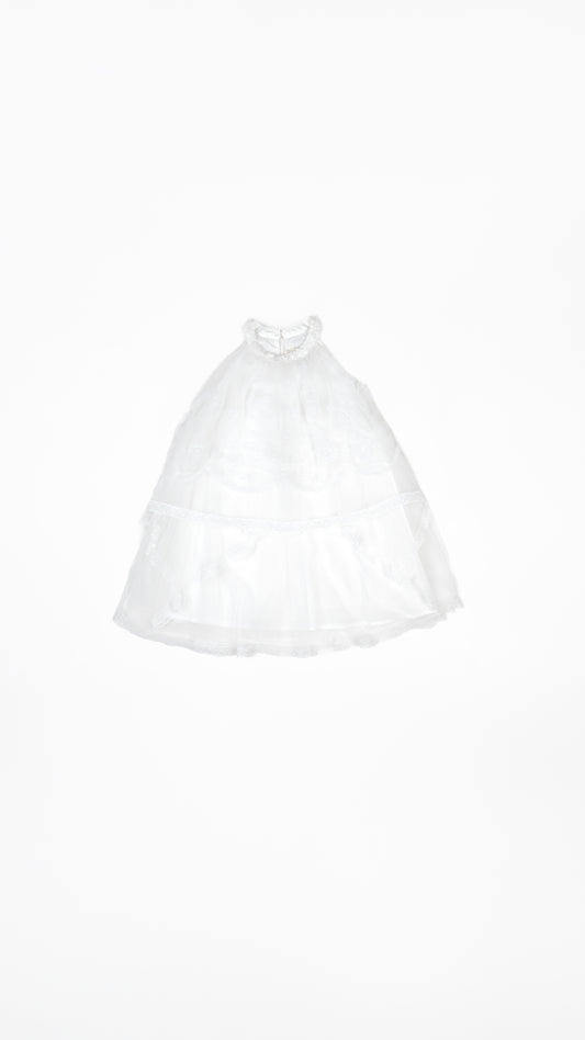 Floral Applique Hanky Hem Layered Tulle Dress