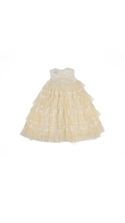Pleated Tulle N' Lace Tiered Midi Dress