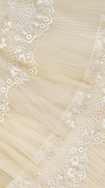 Pleated Tulle N' Lace Tiered Midi Dress