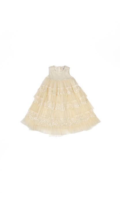 Pleated Tulle N' Lace Tiered Midi Dress